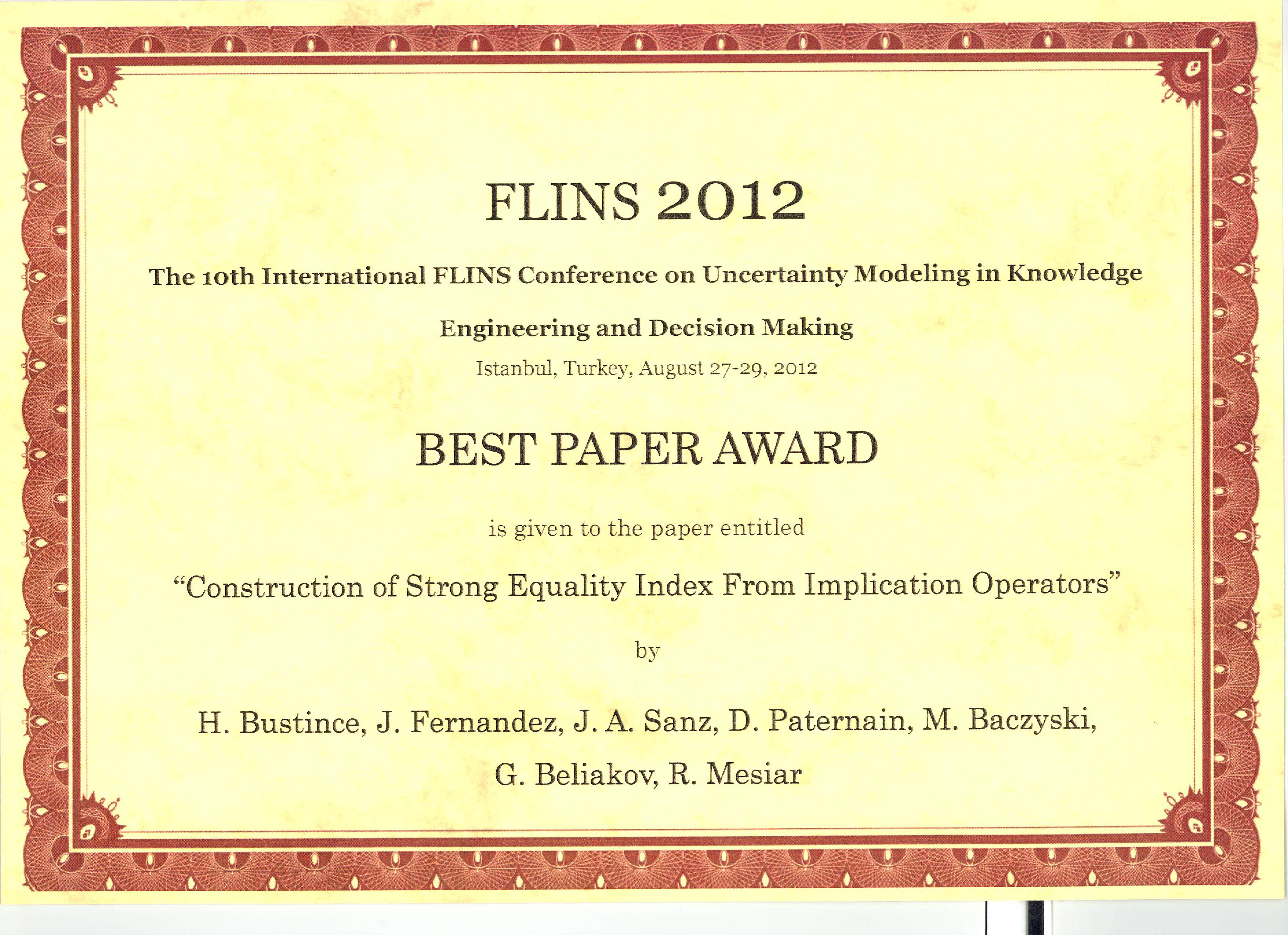 Best paper FLINS 2012