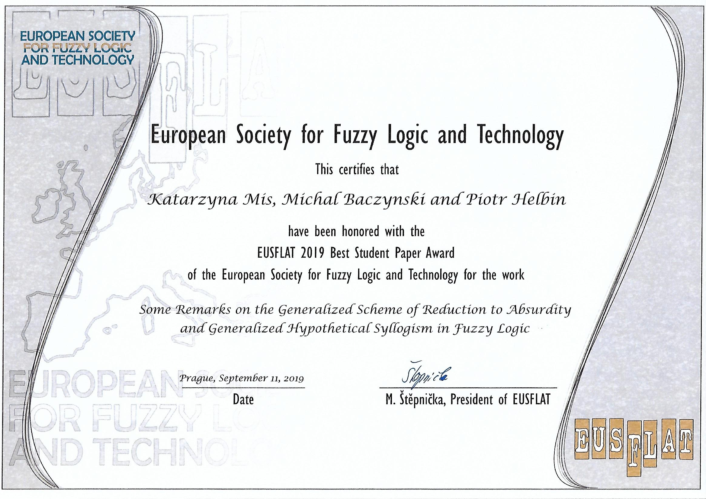 Best paper EUSFLAT 2019