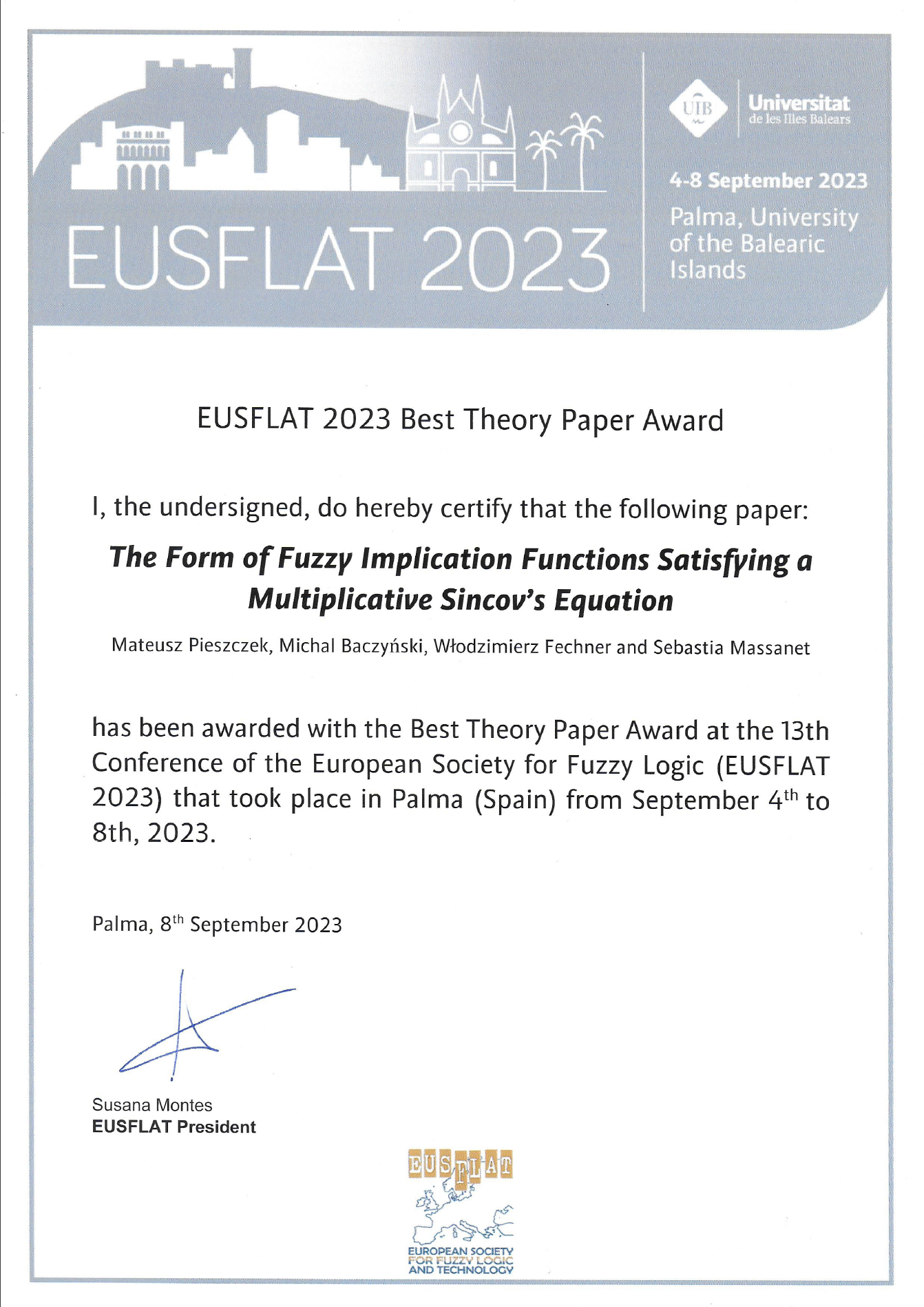 EUSFLAT 2023 Best Theory Paper